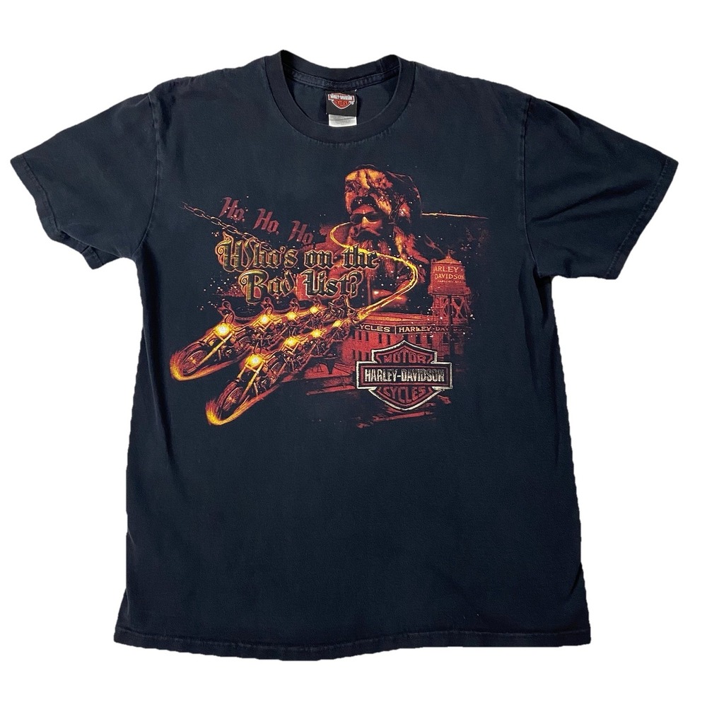 VTG Y2K Harley Davidson Frankfurt Germany Santa Tee Shirt Mens L Rare Christmas
